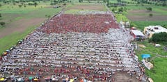 Photo: 16 एकरवर बसल्या पंगती, एक लाखाहून अधिक भाविकांना 64 ट्रॅक्टर मधून महाप्रसादाचा वाटप