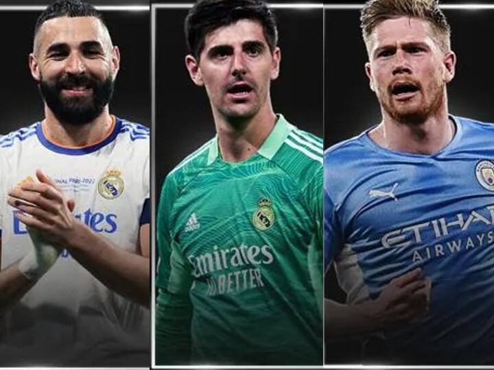 UEFA Player of the Year nominees Karim Benzema Thibaut Courtois Kevin De Bruyne UEFA Player of The Year Award: करीम बेंज़ेमा समेत ये तीन फुटबॉलर्स हुए नॉमिनेट, 25 अगस्त को होगा फैसला