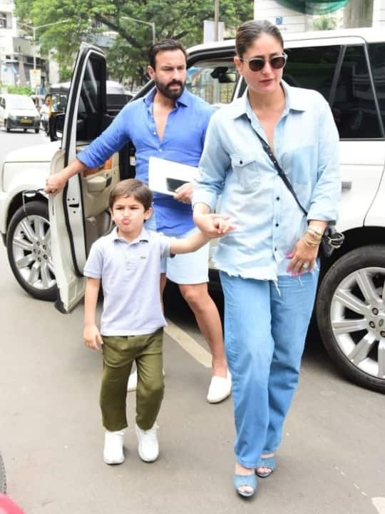 सैफ ने ब्लू शर्ट और आसमानीं रंग का शॉर्ट्स पहना हुआ था. वहीं तैमूर अपनी मम्मी करीना की तरह सेम ब्लू शेड कलर की टीशर्ट और बॉटल ग्रीन पैंट पहने दिखे.