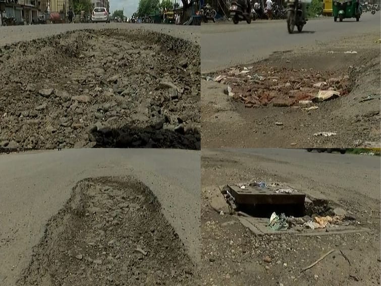 Vadodara News Pratapnagar to Dabhoi bypass road potholes for two kilometers VADODARA : પ્રતાપનગરથી ડભોઇ બાયપાસ રોડ પર બે કિલોમીટર સુધી ખાડા જ ખાડા