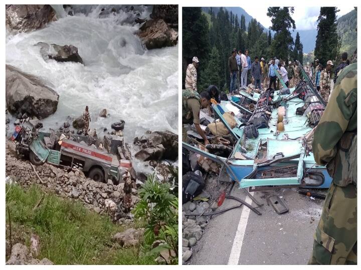 ITBP Bus Accident in Jammu Kashmir Bus Fell Down Road Side River Bed Details awaited ITBP Bus Accident : பயங்கர விபத்து.. அமர்நாத் யாத்திரை பாதுகாப்புக்கு சென்ற ராணுவ வாகனம்..! ஆற்றில் கவிழ்ந்து 6 வீரர்கள் மரணம்..!