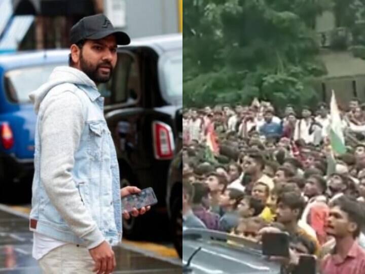 Rohit Sharma got stuck in the restaurant Fans traffic jam for seeing him Team India Video: Rohit Sharma को देखने पहुंचे फैन्स ने लगाया ट्रैफिक जाम, देखें कैसे रेस्टोरेंट में फंस गए कप्तान