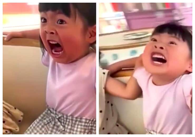 Little girl hilarious face expressions during taking a ride in an amusement park viral video on social media Viral Video: राइड के दौरान लड़की के अजब-गजब रिएक्शन देख हंस पड़ेंगे आप, देखिए ये मजेदार वीडियो