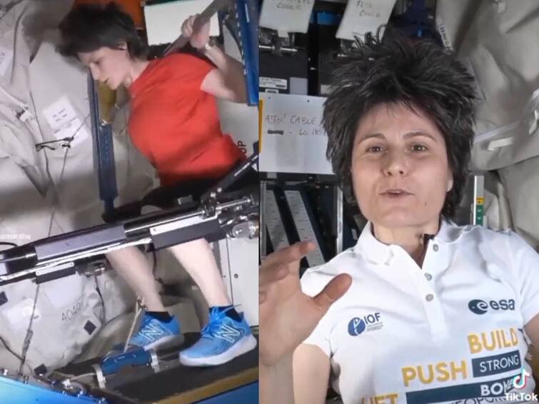 Astronaut Shares Video Of Weight lifting in space left internet surprised வெய்ட் இல்லாம ஜாலியா பளு தூக்கலாம்.... நெட்டிசன்களை ஆச்சர்யப்படுத்தும் விண்வெளி வீராங்கனை!