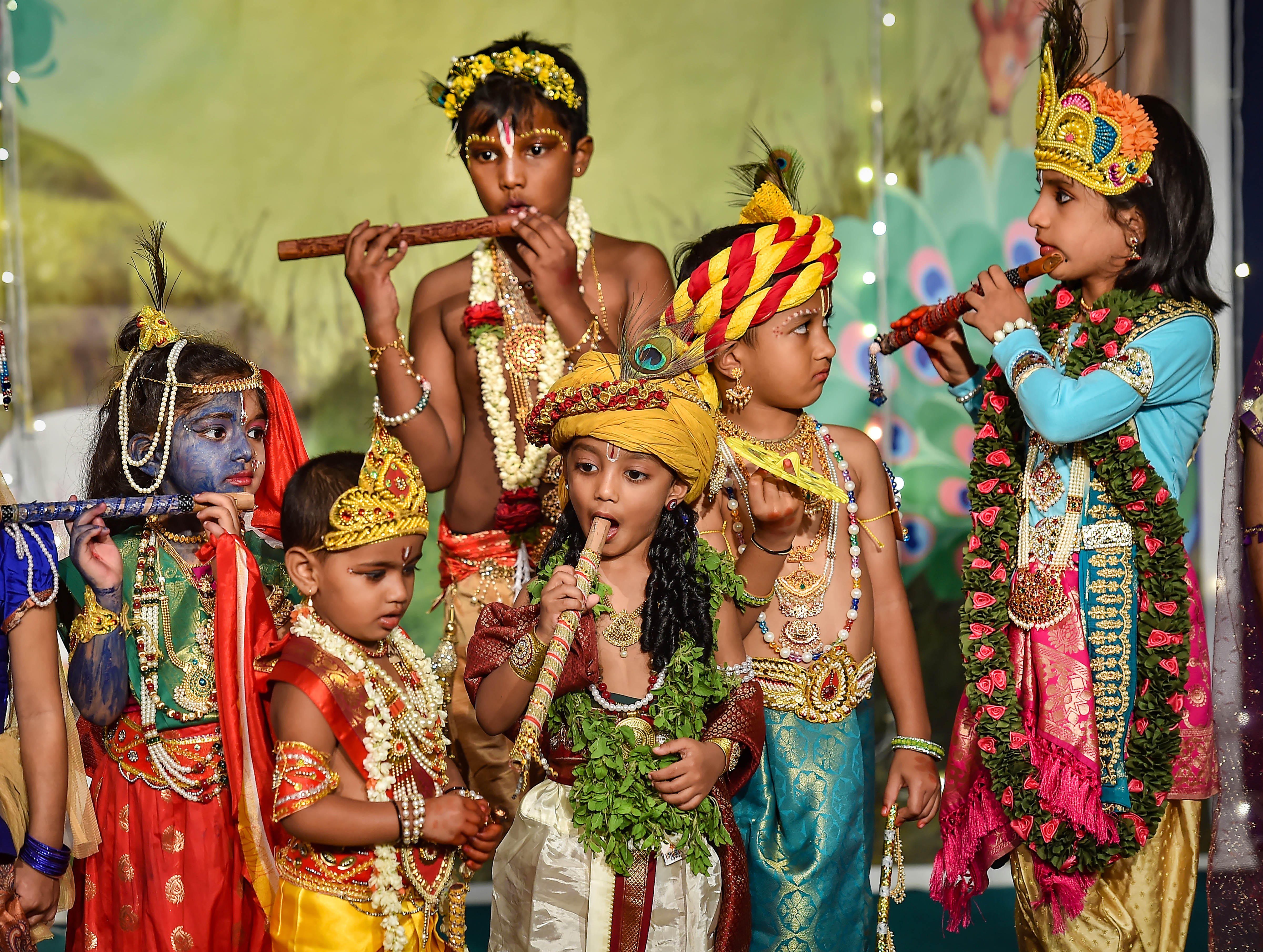 Janmashtami 2022 Images DaCelebrated Across India Kids Dress Up As Lord Krishna Goddess Radha