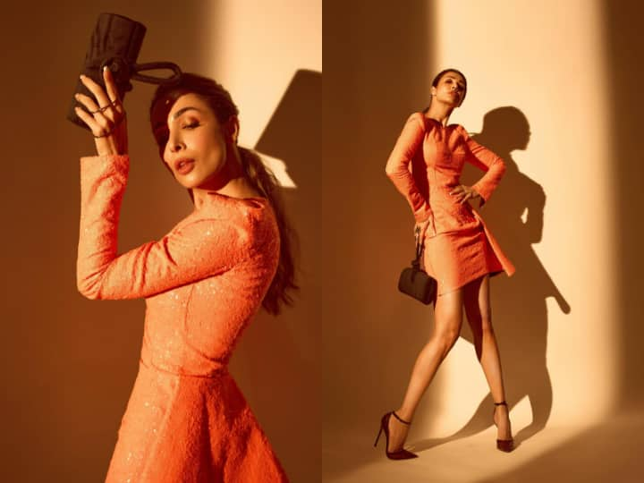 Malaika Arora shared pictures of herself in an orange dress. She looked dapper as ever. Check out pics