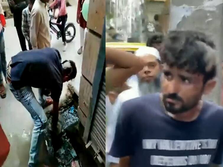 shocking video suspicion on theft man hair chopped and made to clean drainage Crime: திருடன் என சந்தேகம்... மொட்டை அடித்து, சாக்கடை சுத்தம் செய்ய வைத்து கும்பல் தாக்குதல்... அதிர்ச்சியூட்டும் வீடியோ!