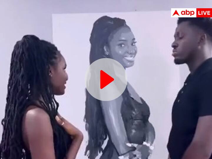 man made the best painting of the girl in a unique way with left hand video viral social media Trending Video: शख्स ने उल्टे हाथ से अनोखे अंदाज़ में बनाई लड़की की बेहतरीन पेंटिंग, यूजर्स बोले- Just Amazing