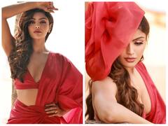 मॉडर्न साड़ी में Akanksha Puri लगीं बेहद सिजलिंग, लाल परी बन उड़ाए सबके होश