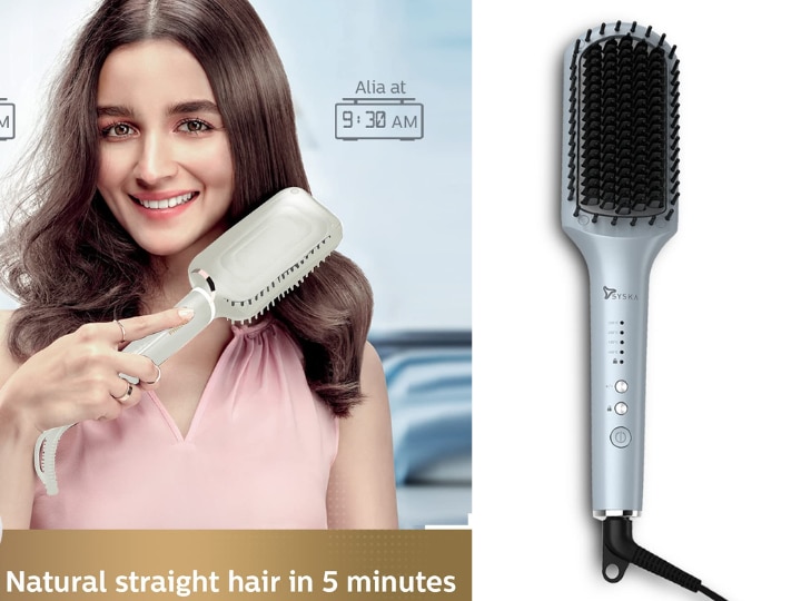 Buy SYSKA Corded Hair Straightening Brush (360 Degree Swivel Cord, HBS300,  Grey) Online - Croma
