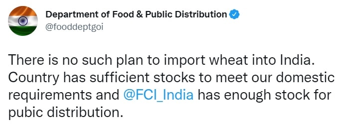 No Plans To Import Wheat Into India': Govt Refutes Report Claiming Shortages, Says There's 'Sufficient Stock