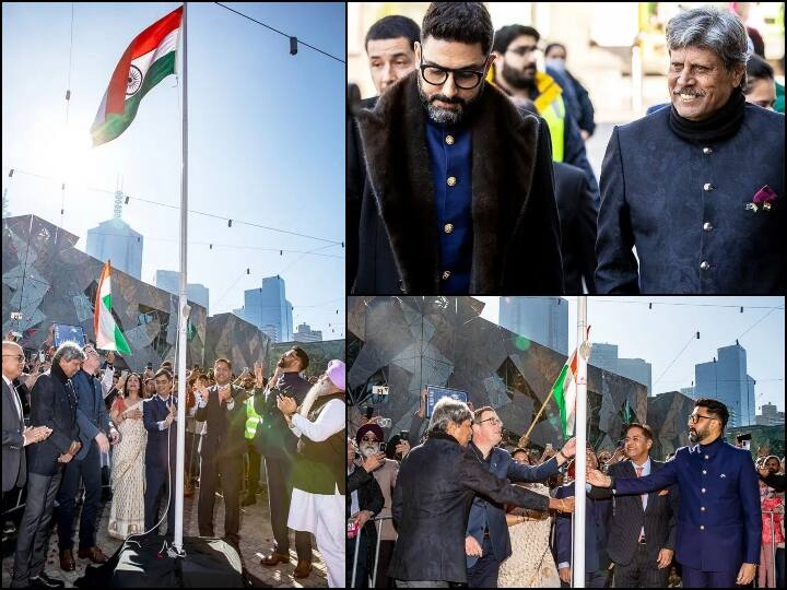 Abhishekh Bachchan And Kapil Dev In IFFM: ऑस्ट्रेलिया में चल रहे हैं ‘इंडियन फिल्म फेस्टिवल ऑफ मेलबर्न’ में अभिषेक बच्चन ने कपिल देव के साथ तिरंगा फहराया है. अब उसकी तस्वीरें सामने आई है.