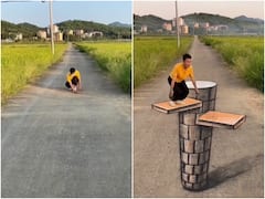 शख्स ने सड़क पर बनाया 3डी आर्ट, असली और नकली में नहीं कर पाएंगे फर्क!