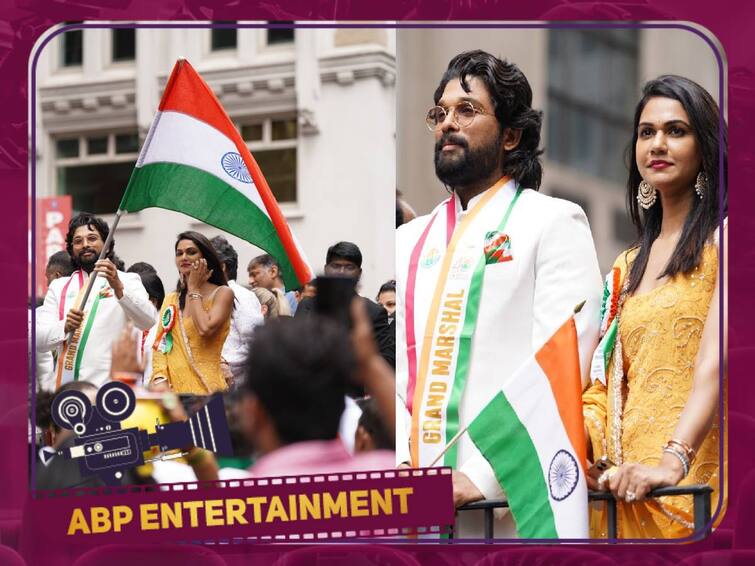 Allu arjun participated  India Day parade as the Grand Marshal in america Allu Arjun: அமெரிக்காவில் கெத்து காட்டிய அல்லு அர்ஜூன்...  இந்திய தேசிய கொடியுடன் நடந்த பிரமாண்ட பேரணி..!