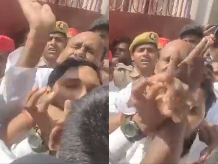 Watch video Akhilesh Yadav meet Ramakant Yadav in Azamgarh jail but there MLC and district panchayat president beat Samajwadi party worker ann Watch: आजमगढ़ जेल में मौजूद थे अखिलेश यादव, बाहर पूर्व MLC और जिला पंचायत अध्यक्ष ने कार्यकर्ता को पीटा, वीडियो वायरल