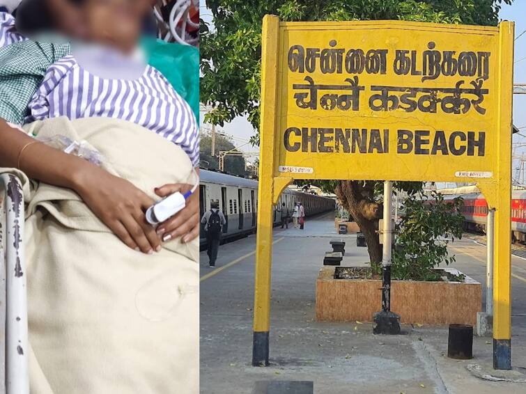 Chennai beach railway sation Stopped from entering ladies coach, man attacks RPF cop சென்னை: ரயிலில் கத்தியால் தாக்கிய போதை வாலிபர்: ரத்த வெள்ளத்தில் சேஸ் செய்ய சென்ற பெண் போலீஸ் - நடந்தது என்ன?