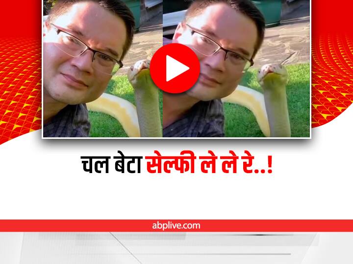 man selfie with snake amazed Internet users shocking viral video on social media Viral Video: सांप के साथ Selfie ले रहा था शख्स, देखिए फिर क्या हुआ