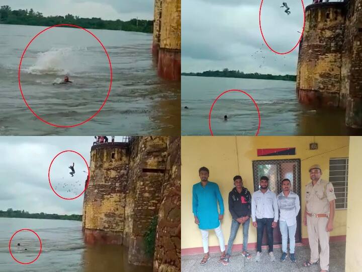 Rajasthan Chambal river is spate in Bundi after which four youths jumped into the river ANN Bundi News: बूंदी में उफान पर चंबल नदी, प्रशासन के रेड अलर्ट के बावजूद युवकों ने लगाई छलांग, पुलिस ने किया गिरफ्तार