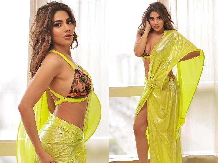 Neon Look: नियॉन शेड की बढ़ती पॉपुलैरिटी को देख निक्की ने भी इस ट्रेंड में अपना हाथ आजमाया है, और नियॉन ग्रीन साड़ी पहन सबका ध्यान अपनी ओर खींच लिया है.