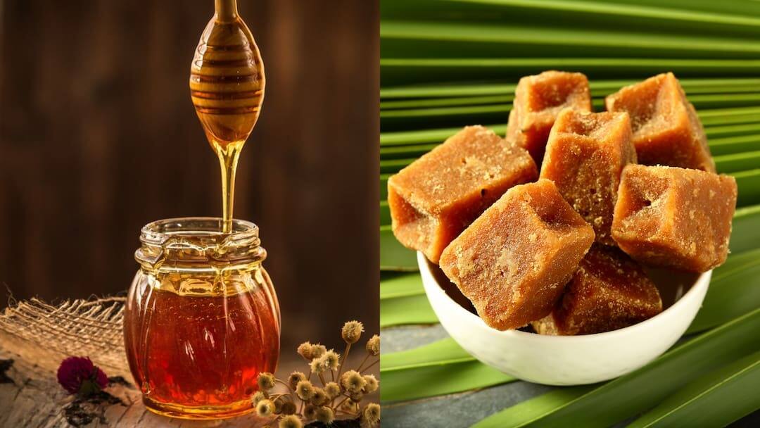 Sugar Vs Honey : ਸ਼ੂਗਰ ਹੋਣ 'ਤੇ ਗੁੜ ਖਾਣਾ ਚਾਹੀਦੈ ਜਾਂ ਸ਼ਹਿਦ, ਜਾਣੋ ਦੋਵਾਂ 'ਚੋਂ ਕਿਹੜਾ ਜ਼ਿਆਦਾ ਬਿਹਤਰ Sugar Vs Honey: If you have diabetes, should you eat jaggery or jaggery, know which one is better Sugar Vs Honey : ਸ਼ੂਗਰ ਹੋਣ 'ਤੇ ਗੁੜ ਖਾਣਾ ਚਾਹੀਦੈ ਜਾਂ ਸ਼ਹਿਦ, ਜਾਣੋ ਦੋਵਾਂ 'ਚੋਂ ਕਿਹੜਾ ਜ਼ਿਆਦਾ ਬਿਹਤਰ