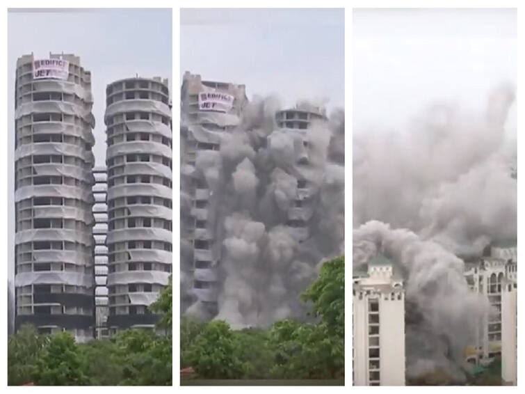 Noida Twin Towers Demolition Video Noida Supertech Twin Towers Turn to Dust- Watch video Twin Towers Demolition Video: 32 மாடிகள்; நொடியில் நொறுங்கிய நொய்டா இரட்டை கட்டடங்களின் வீடியோ...