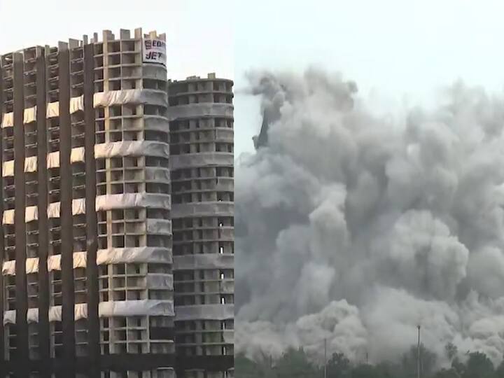 Noida Twin Towers Demolition Noida Supertech Twin Towers Demolished in 9 Seconds Noida Twin Towers Demolition: 32 மாடிகள்.. சில நொடிகளில் தரைமட்டமான ரூ.70 கோடி மதிப்பிலான கட்டடம்!