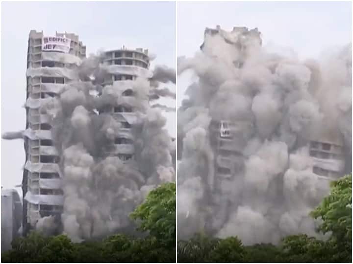Noida Twin Tower Demolition: Noida's Twin Towers collapsed; A 40-storey building collapsed in 9 seconds Noida Twin Tower Demolition: ਨੋਇਡਾ ਦਾ ਟਵਿਨ ਟਾਵਰ ਢੇਰ; 9 ਸੈਕਿੰਡ 'ਚ ਮਲਬਾ ਬਣੀ 40 ਮੰਜ਼ਿਲਾਂ ਇਮਾਰਤ