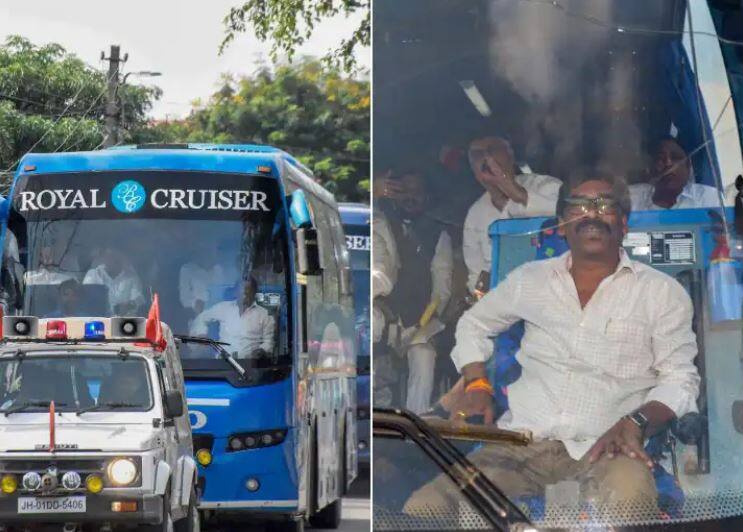 jharkhand political crisis cm hemant soren left for raipur from  ranchi with the mlas in bus  Jharkhand Crisis: સરકાર બચાવવા પ્રયાસ, રાયપુર રવાના થયા ધારાસભ્યો, CM સોરેને જાણો શું કહ્યું ?