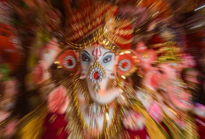 A clay idol of Lord Ganesh displayed for sale at a clay modeller's studio, ahead of Ganesh Chaturthi festival in Kolkata, West Bengal. (Image: PTI)