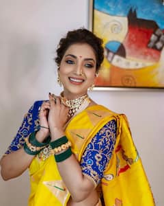 PHOTO : नाकात नथ अन् मराठमोळा साज, गणपती बाप्पाच्या आगमनासाठी ‘संजना’ झाली तयार!