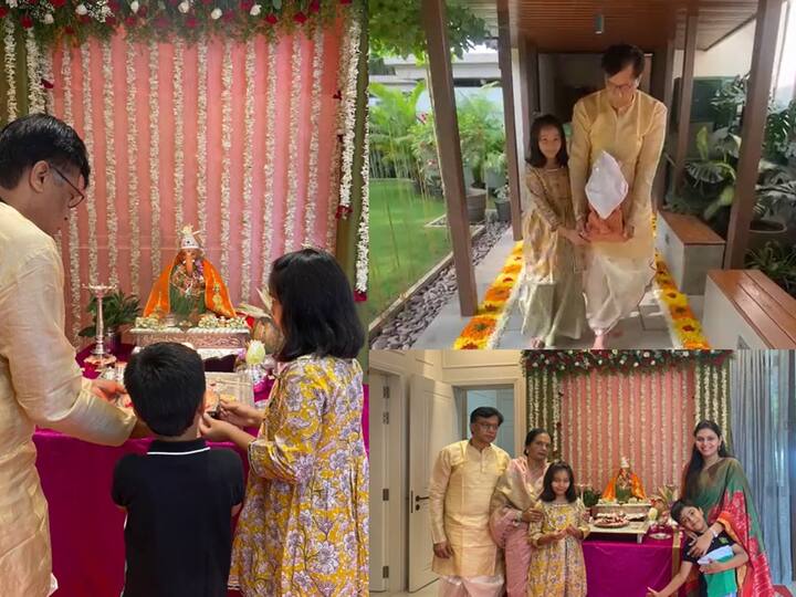 राष्ट्रवादीचे आमदार रोहित पवार यांच्या घरी गणरायाचं उत्साहात स्वागत करण्यात आलं.यावेळी उपस्थित कुटुंबिय