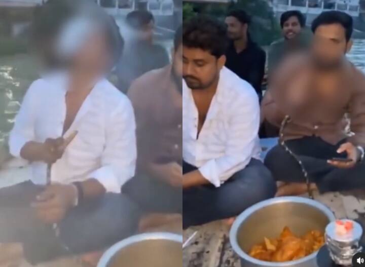 up news prayagraj video of cooking chicken and smoking hookah in boat goes viral ann Prayagraj News: गंगा में नाव पर चिकन और हुक्का पीने का वीडियो वायरल, आरोपियों की पहचान में जुटी पुलिस