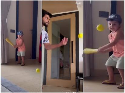 Watch Video The little Raina is emerging Raina son who blows Raina bowling Watch Video: உருவாகிறார் குட்டி சின்ன தல… ரெய்னாவின் பந்துகளை விளாசும் குட்டி ரெய்னா!