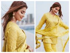 कानों में झुमके, नज़ाकत भरी अदाएं...येलो शरारा सूट पहन बला की खूबसूरत लगीं Pooja Hegde, फोटोज़ देख आपको भी हो जाएगा प्यार !