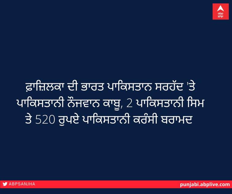 Pakistani youth arrested at India-Pakistan border in Fazilka, 2 Pakistani SIMs and 520 rupees in Pakistani currency recovered ਫ਼ਾਜ਼ਿਲਕਾ ਦੀ ਭਾਰਤ ਪਾਕਿਸਤਾਨ ਸਰਹੱਦ 'ਤੇ ਪਾਕਿਸਤਾਨੀ ਨੌਜਵਾਨ ਕਾਬੂ, 2 ਪਾਕਿਸਤਾਨੀ ਸਿਮ ਤੇ 520 ਰੁਪਏ ਪਾਕਿਸਤਾਨੀ ਕਰੰਸੀ ਬਰਾਮਦ 