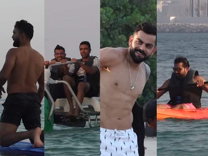 Indian players makes some fun at Dubai beach ahead of Super 4 stage of Asia Cup 2022 Asia Cup 2022: समुद्र किनारे भारतीय खिलाड़ियों की धूम-मस्ती, शर्टलेस होकर खेला वॉलीबाल; देखें कैसे एंजॉय किया ब्रेक