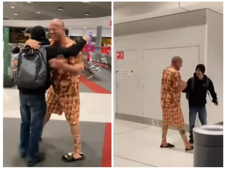 Man arrived at airport in a special way to pick up his best friend Viral Video: खास अंदाज में बेस्ट फ्रेंड को रिसीव करने पहुंचा दोस्त, वीडियो देख नहीं रोक पाएंगे हंसी