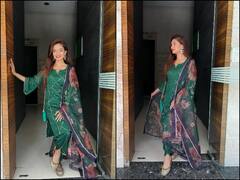 Anushka Sen Pics: ग्रीन सूट, लाल लिपस्टिक और काली बिंदिया में कहर ढाती दिखीं अनुष्का सेन, देखें तस्वीरें