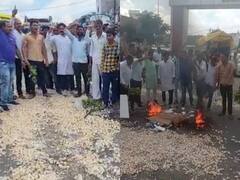 धार में किसानों का फोरलेन पर चक्का जाम, फसलों को सड़क पर फेंक किया शिवराज सरकार के खिलाफ प्रदर्शन