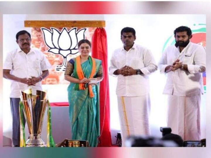 National motorsport racer and actor Alisha Abdullah joins BJP in front of annamalai and amar prasad reddy Alisha Abdulla Joins BJP : 