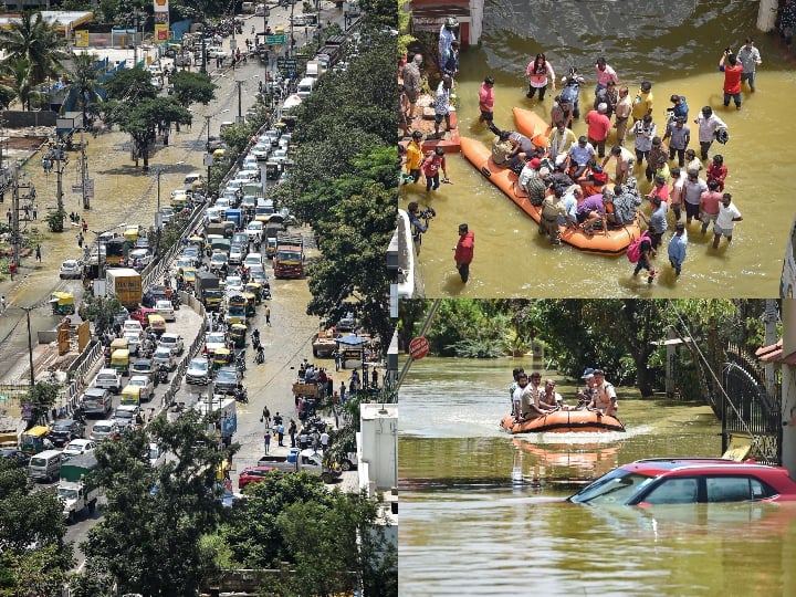 Heavy Rains In Bengaluru: बेंगलुरु में रात भर हुई मूसालाधार बारिश के कारण सोमवार को कई इलाकों में पानी भर गया और राहत कार्यों के लिए नौकाओं तथा ट्रैक्टरों को लगाना पड़ा.