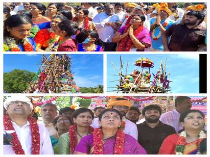 Durga Stalin conducted flag-waving Kumbabhishekam in mayiladuthurai TNN துர்கா ஸ்டாலின்  தலைமையில்  நடந்த கீழப்பெரும்பள்ளம் அங்காளம்மன் கோயில் கும்பாபிஷேக விழா
