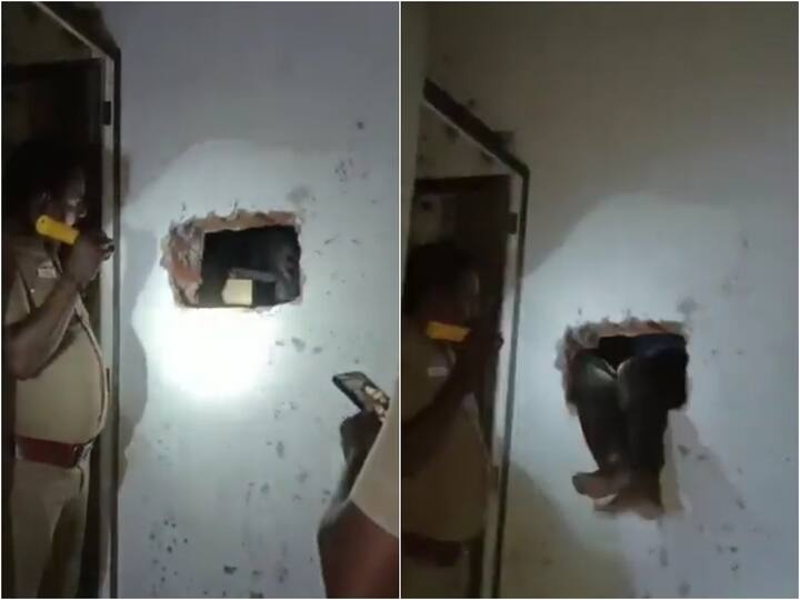 Tamil Nadu Two Men Drill Holes in Liquor Store Wall and Booze, Caught Red-handed by Cops - Watch లిక్కర్ షాప్‌లో చోరీకెళ్లారు- తాగుతూ అక్కడే ఉండిపోయారు