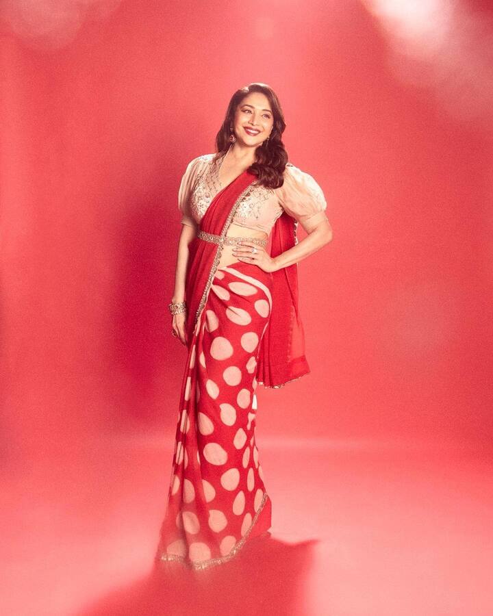 नुकतेच माधुरीने तिच्या रेट्रोल लूकमधील फोटो शेअर केले आहेत. (madhuri dixit/Instagram)