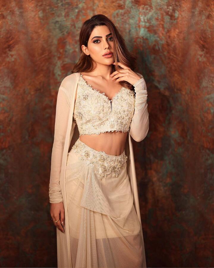 हा लुक पूर्ण करण्यासाठी तिने स्मोकी मेकअप केला आहे आणि केस मोकळे सोडले आहेत. (फोटो सौजन्य :nikki_tamboli/इंस्टाग्राम)
