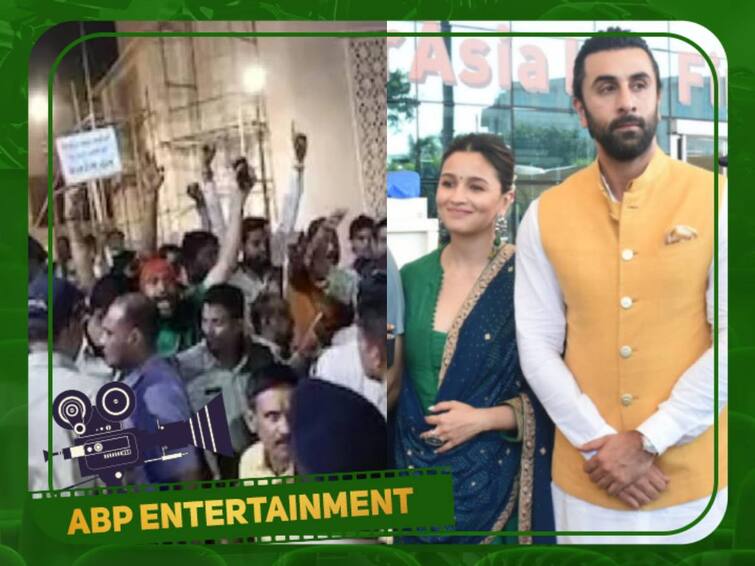 Ranbir Kapoor Alia stopped by Bajrang Dal activists from entering Ujjain temple Brahmastra: மாட்டிறைச்சி குறித்து கருத்து...ரன்பீர், அலியா பட்டை கோவிலுக்குள் விடாமல் தடுத்த பஜ்ரங் தள் அமைப்பினர்