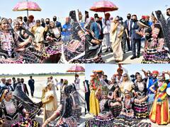 In Pics: जयपुर एयरपोर्ट पर लोक कलाकारों के साथ शेख हसीना ने किया घूमर, देखें डांस की तस्वीरें