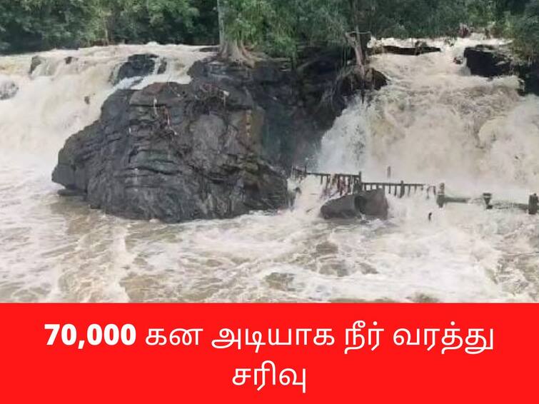 Due to low rainfall in the Cauvery areas, the water flow has dropped to 70,000 cubic feet காவிரி நீர்பிடிப்பு பகுதிகளில் குறைந்த மழை; பிலிகுண்டுலுவுக்கு 70,000 கனஅடியாக நீர் வரத்து சரிந்தது