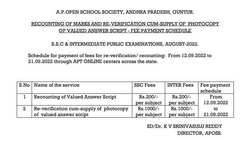 APOSS Results 2022: వెబ్‌సైట్‌లో ఓపెన్ టెన్త్, ఇంటర్ మార్కుల మెమోలు!