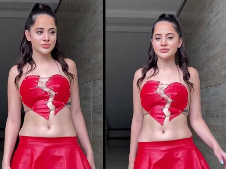 bollywood hot actress Urfi Javed look gorgeous in broken heart red dress watch latest video Urfi Javed Video: टूटे दिल की ड्रेस पहने निकलीं उर्फी जावेद, लेटेस्ट वीडियो ने लूटी महफिल